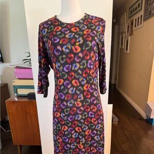 Farm Rio Abstract Circle Print Jersey Sheath Dress Black IKAT-DYED Leopard XL